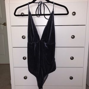 Velvet Plunge Halter Bodysuit